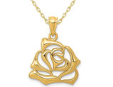 14K Yellow Gold Polished Open Rose Flower Pendant Necklace with Chain
